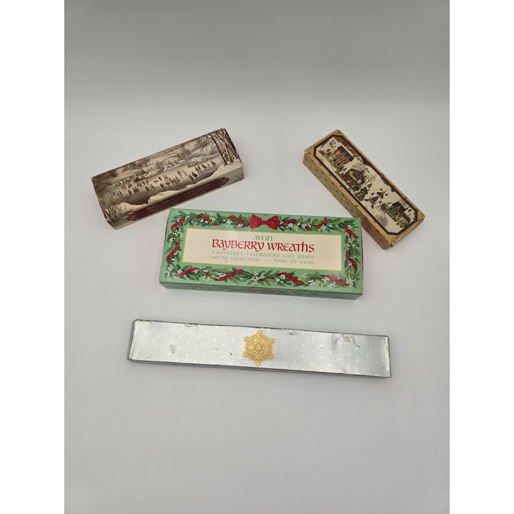 4 Vtg Avon Holiday Guest Soap Bayberry Wreath Winterscapes Country Christmas